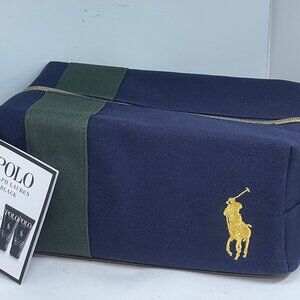 BNWT Ralph Lauren Polo Black Travel Toiletry Cosmetic Bag - Blue w/ Green Accent
